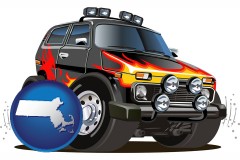 massachusetts map icon and a custom automobile paint job