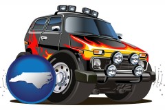 north-carolina map icon and a custom automobile paint job