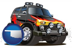 oklahoma map icon and a custom automobile paint job